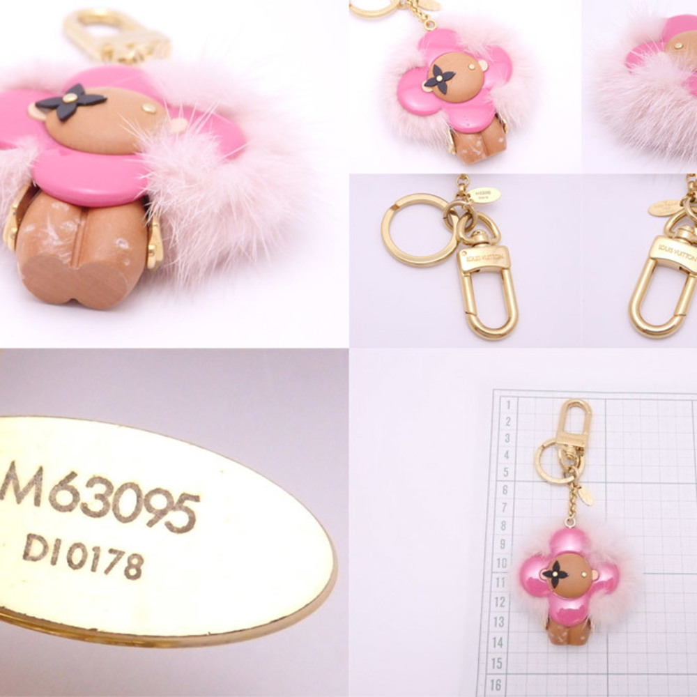 LOUIS VUITTON Bag Charm Keyring Portocre Vivienne Fur Brown x Pink Wood Gold Har - Picture 5 of 5